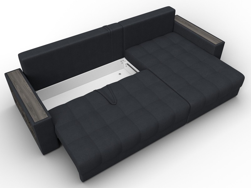 Диван угловой с декором и полкой Лига-050 НПБ, Замша, JOLY 16 темно-серый