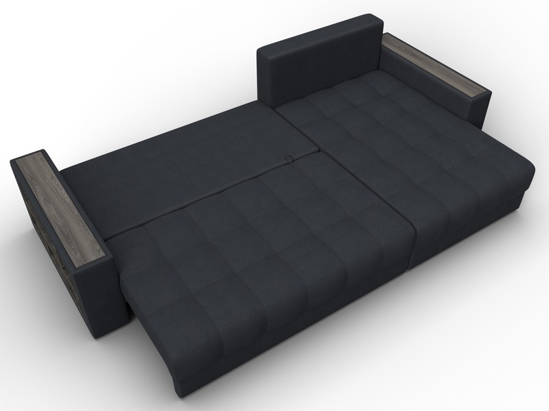 Диван угловой с декором и полкой Лига-050 НПБ, Замша, JOLY 16 темно-серый