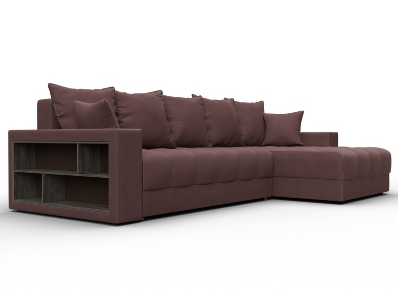 Диван угловой с декором и полкой Лига-050 НПБ, Замша, JOLY 09 бордовый