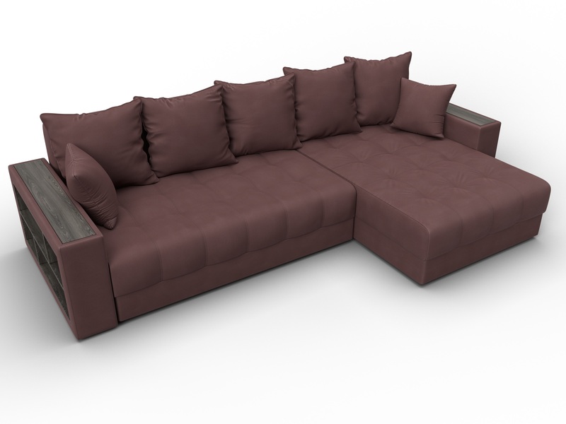 Диван угловой с декором и полкой Лига-050 НПБ, Замша, JOLY 09 бордовый
