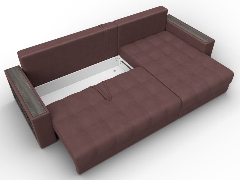 Диван угловой с декором и полкой Лига-050 НПБ, Замша, JOLY 09 бордовый