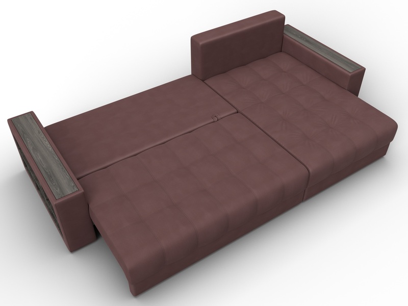 Диван угловой с декором и полкой Лига-050 НПБ, Замша, JOLY 09 бордовый