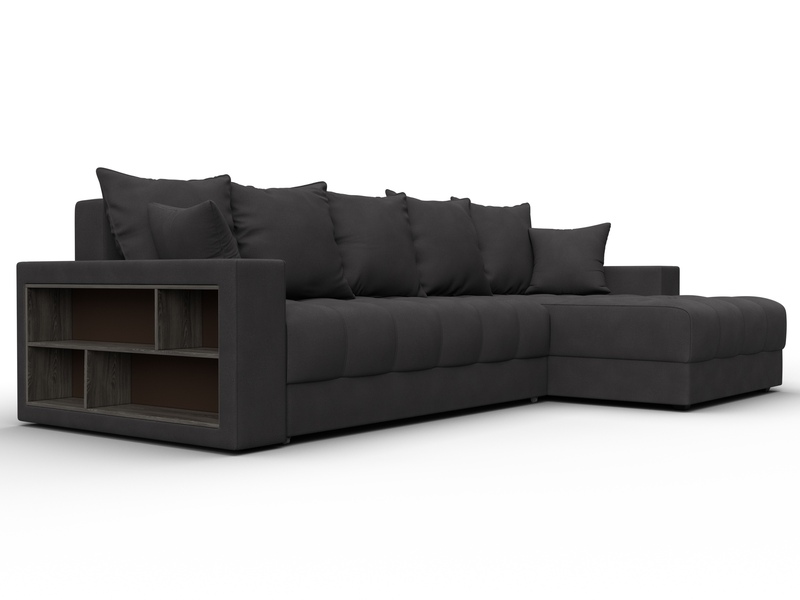 Диван угловой с декором и полкой Лига-050 НПБ, Замша, JOLY 08 коричневый