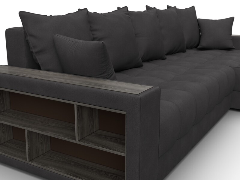 Диван угловой с декором и полкой Лига-050 НПБ, Замша, JOLY 08 коричневый