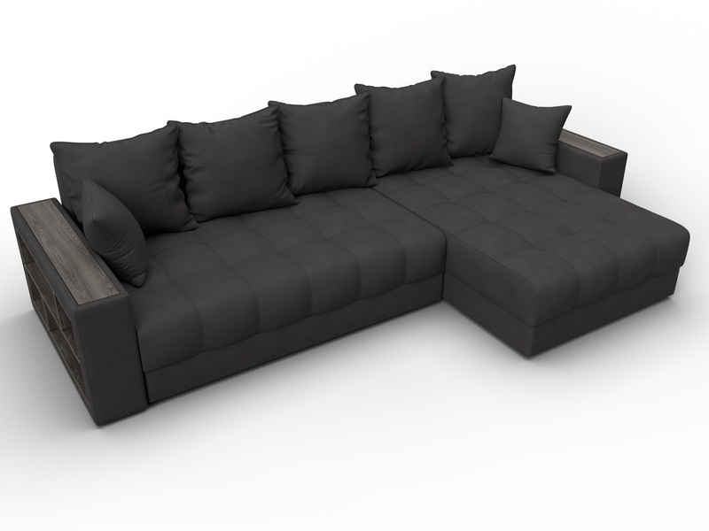 Диван угловой с декором и полкой Лига-050 НПБ, Замша, JOLY 08 коричневый