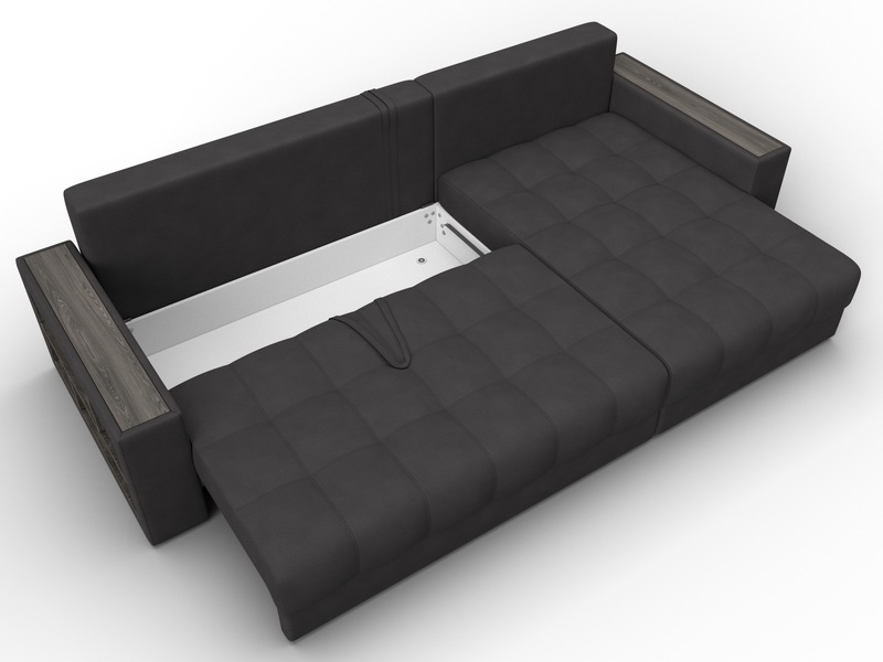 Диван угловой с декором и полкой Лига-050 НПБ, Замша, JOLY 08 коричневый