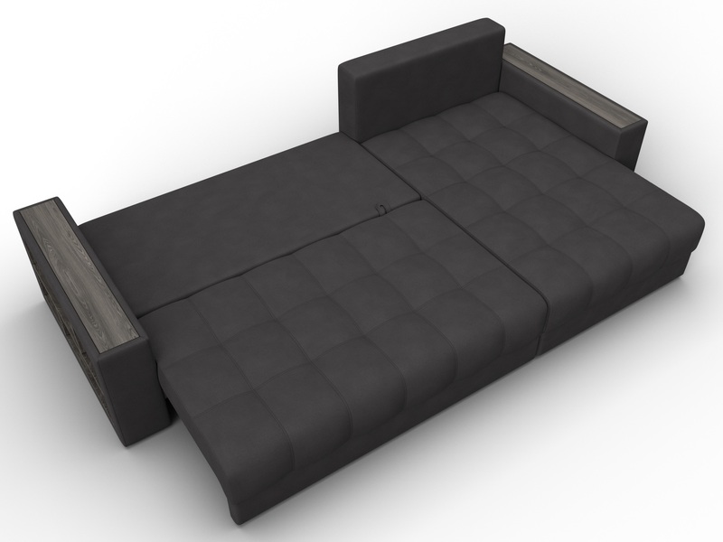 Диван угловой с декором и полкой Лига-050 НПБ, Замша, JOLY 08 коричневый