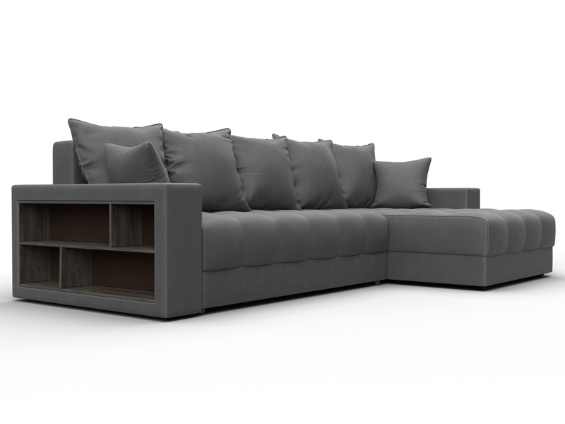Диван угловой с декором и полкой Лига-050 НПБ, Замша, JOLY 13 серый
