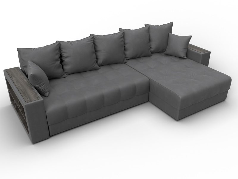 Диван угловой с декором и полкой Лига-050 НПБ, Замша, JOLY 13 серый