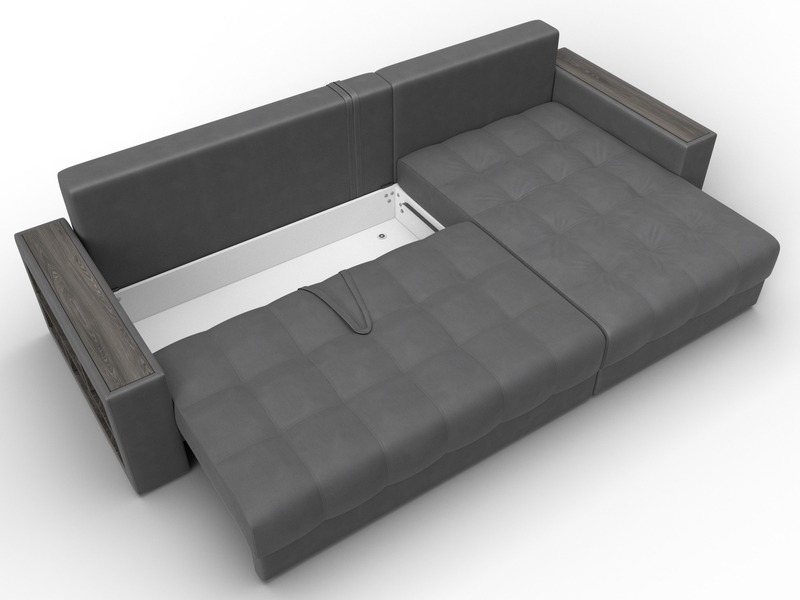 Диван угловой с декором и полкой Лига-050 НПБ, Замша, JOLY 13 серый