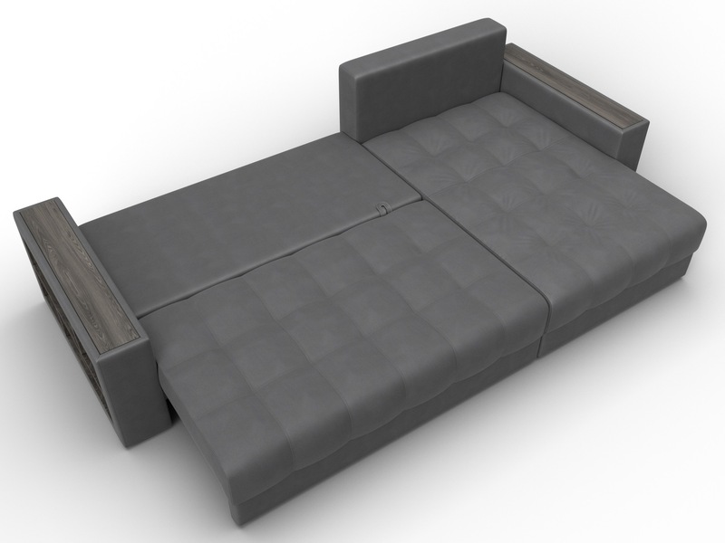 Диван угловой с декором и полкой Лига-050 НПБ, Замша, JOLY 13 серый