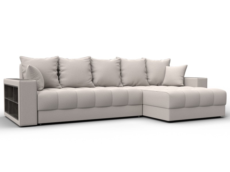 Диван угловой с декором и полкой Лига-050 НПБ, Замша, JOLY 05 бежевый