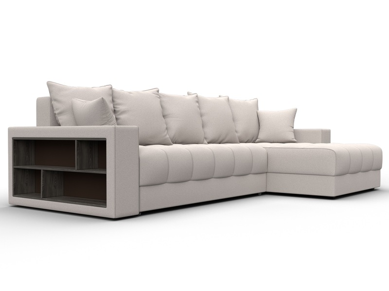 Диван угловой с декором и полкой Лига-050 НПБ, Замша, JOLY 05 бежевый