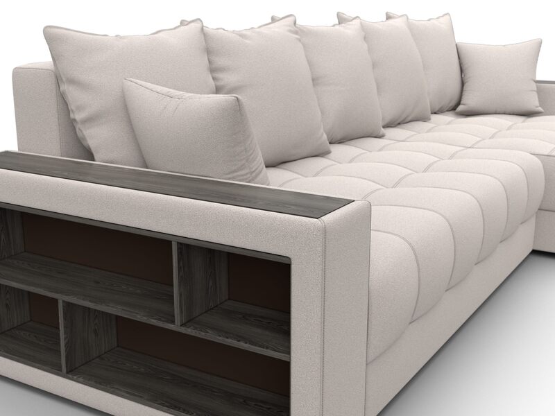 Диван угловой с декором и полкой Лига-050 НПБ, Замша, JOLY 05 бежевый