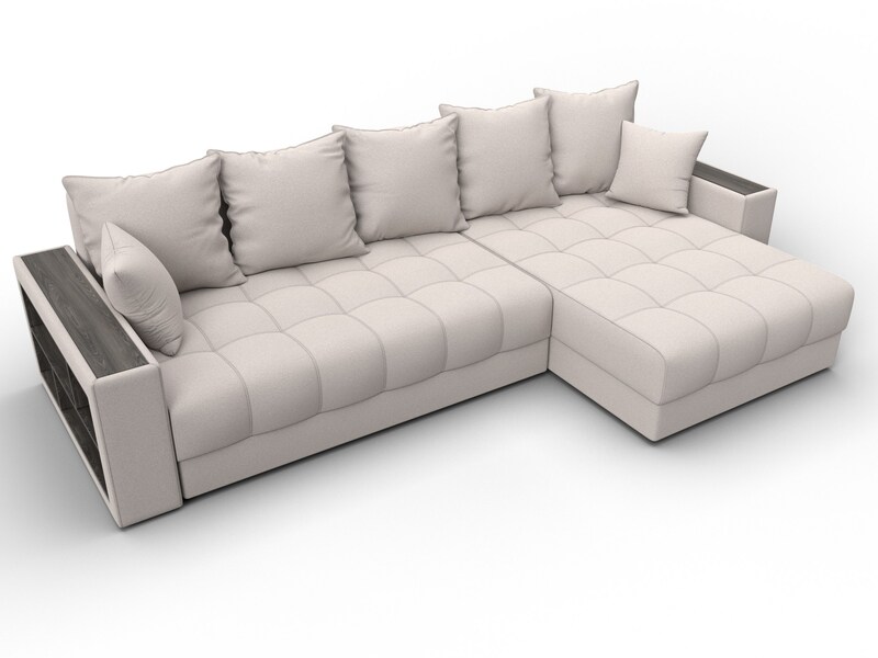 Диван угловой с декором и полкой Лига-050 НПБ, Замша, JOLY 05 бежевый