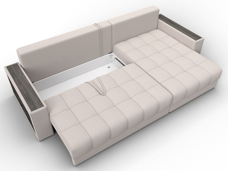 Диван угловой с декором и полкой Лига-050 НПБ, Замша, JOLY 05 бежевый