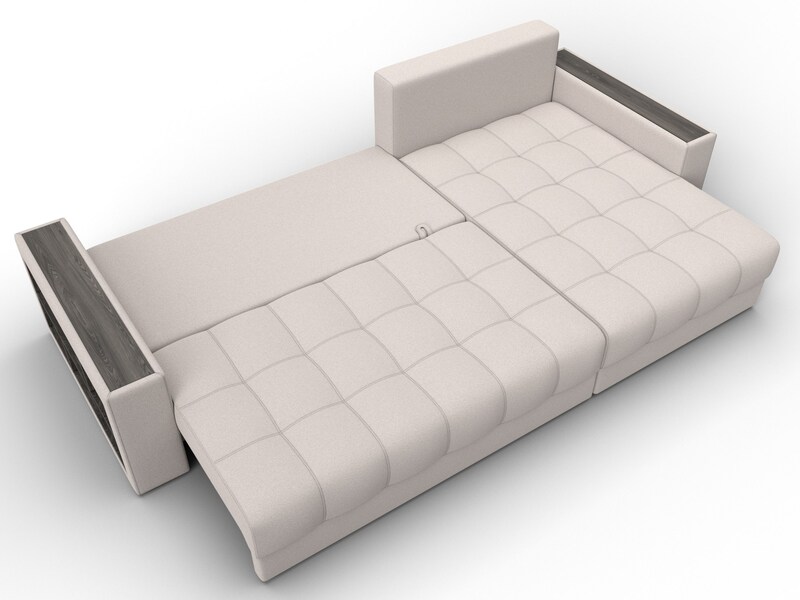 Диван угловой с декором и полкой Лига-050 НПБ, Замша, JOLY 05 бежевый