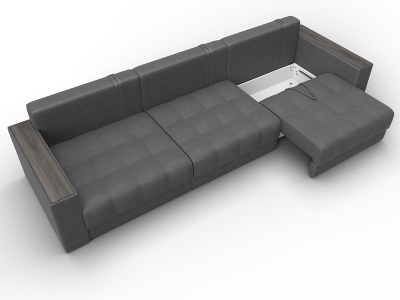 Диван прямой с декором Лига-049 НПБ Лонг, Замша, JOLY 13 серый