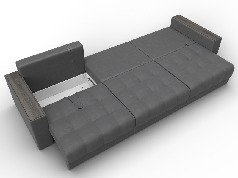 Диван прямой с декором Лига-049 НПБ Лонг, Замша, JOLY 13 серый