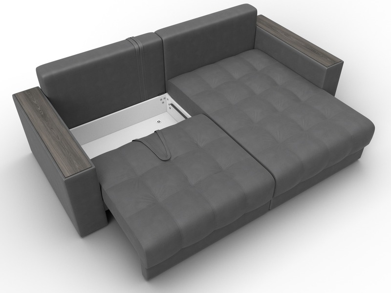 Диван угловой с декором Лига-049 НПБ, Замша, JOLY 13 серый