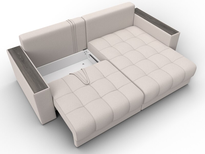 Диван угловой с декором Лига-049 НПБ, Замша, JOLY 05 бежевый