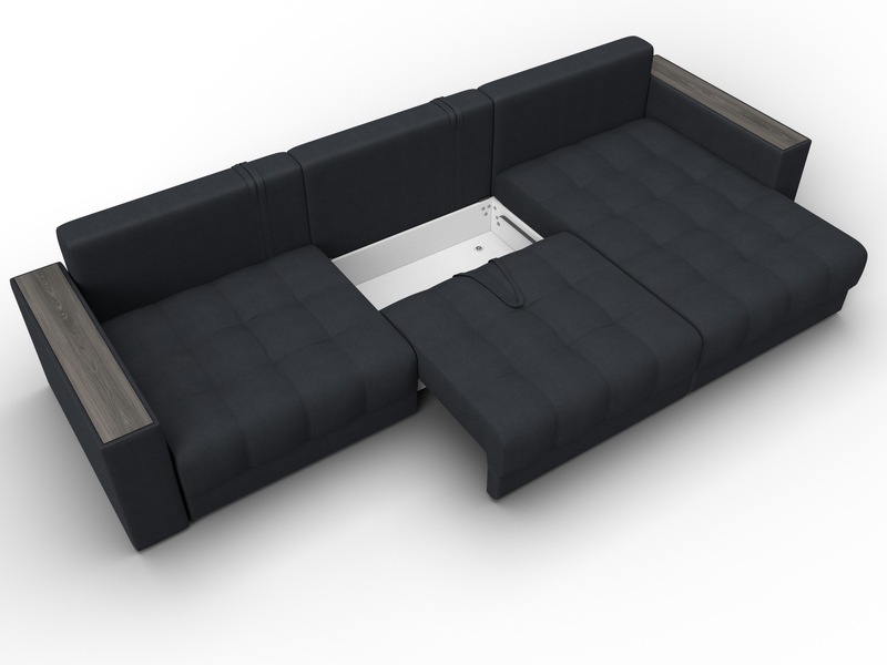 Диван угловой с декором Лига-049 НПБ Лонг, Замша, JOLY 16 темно-серый