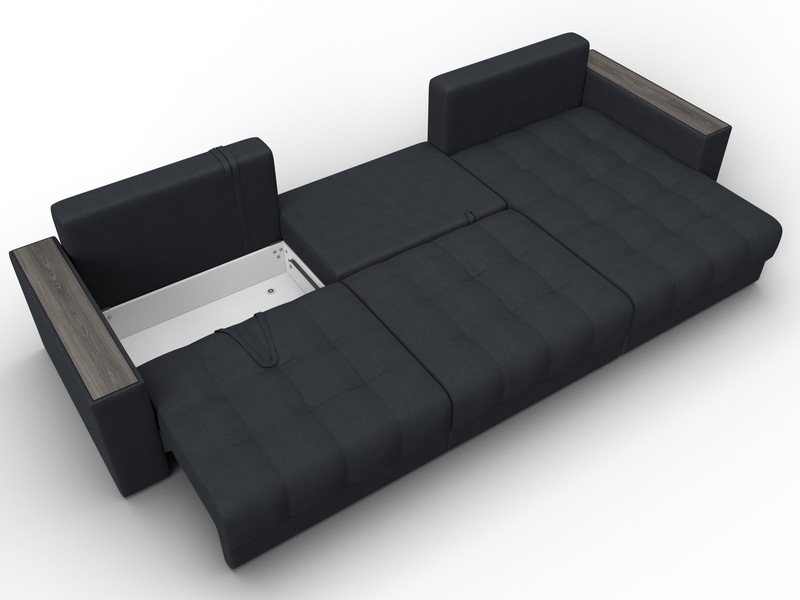 Диван угловой с декором Лига-049 НПБ Лонг, Замша, JOLY 16 темно-серый