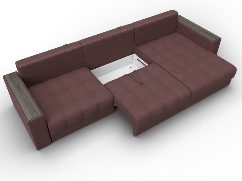 Диван угловой с декором Лига-049 НПБ Лонг, Замша, JOLY 09 бордовый