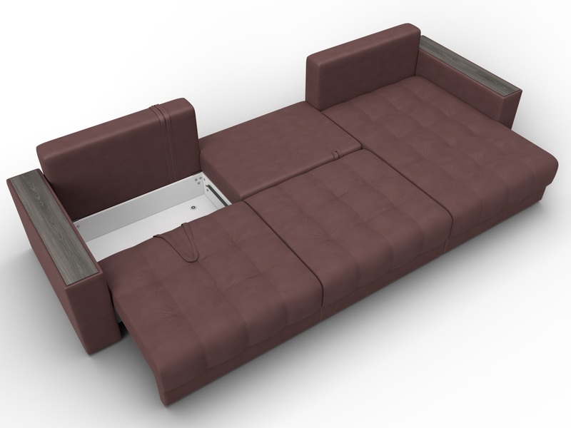Диван угловой с декором Лига-049 НПБ Лонг, Замша, JOLY 09 бордовый