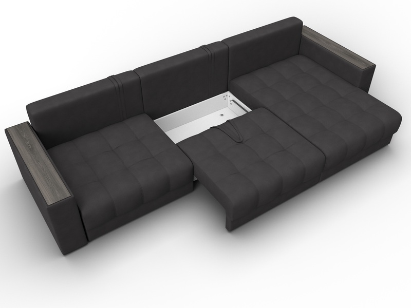 Диван угловой с декором Лига-049 НПБ Лонг, Замша, JOLY 08 коричневый