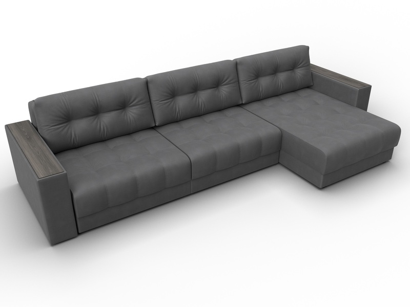 Диван угловой с декором Лига-049 НПБ Лонг, Замша, JOLY 13 серый