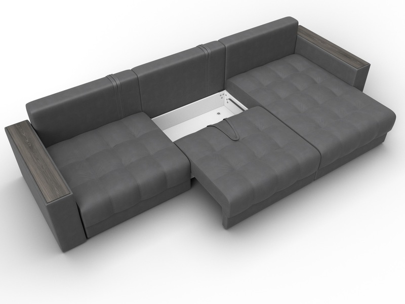 Диван угловой с декором Лига-049 НПБ Лонг, Замша, JOLY 13 серый