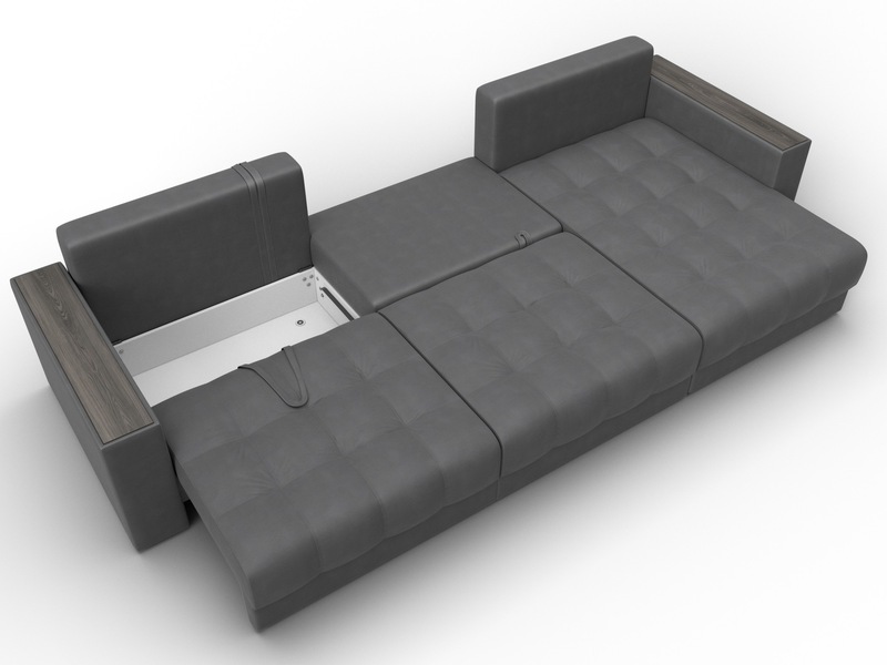 Диван угловой с декором Лига-049 НПБ Лонг, Замша, JOLY 13 серый