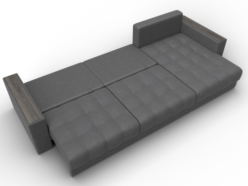 Диван угловой с декором Лига-049 НПБ Лонг, Замша, JOLY 13 серый