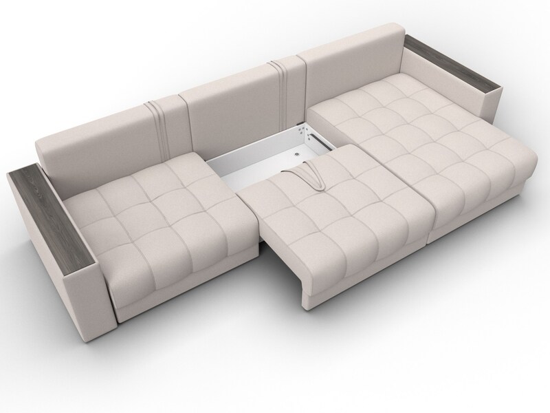 Диван угловой с декором Лига-049 НПБ Лонг, Замша, JOLY 05 бежевый