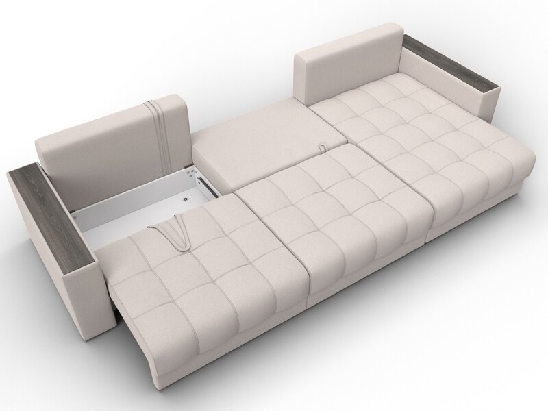 Диван угловой с декором Лига-049 НПБ Лонг, Замша, JOLY 05 бежевый