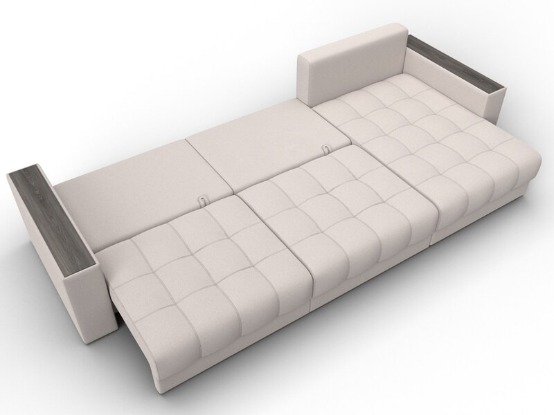 Диван угловой с декором Лига-049 НПБ Лонг, Замша, JOLY 05 бежевый