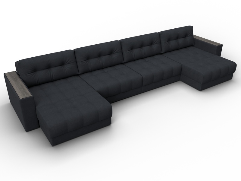 Диван П-образный с декором Лига-049 НПБ Лонг, Замша, JOLY 16 темно-серый