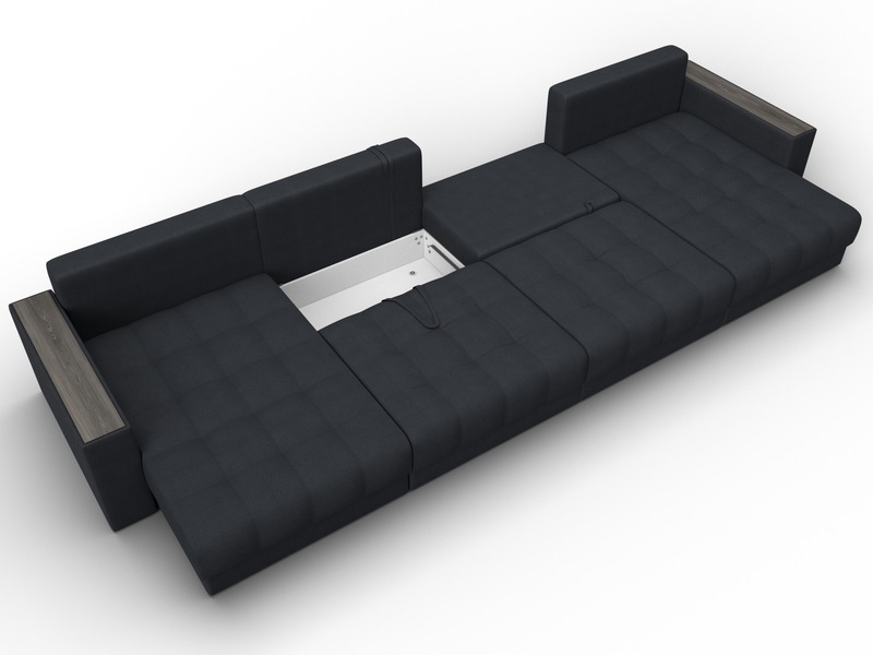 Диван П-образный с декором Лига-049 НПБ Лонг, Замша, JOLY 16 темно-серый