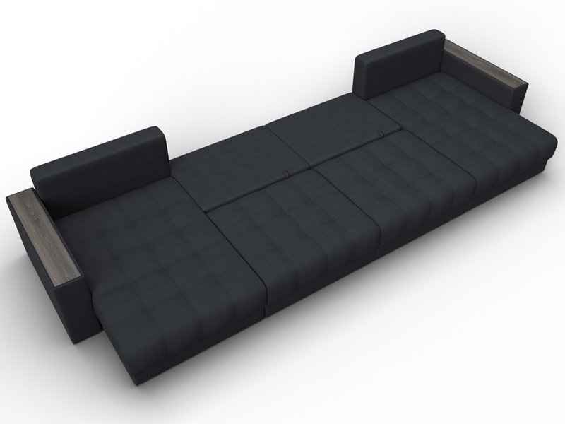 Диван П-образный с декором Лига-049 НПБ Лонг, Замша, JOLY 16 темно-серый