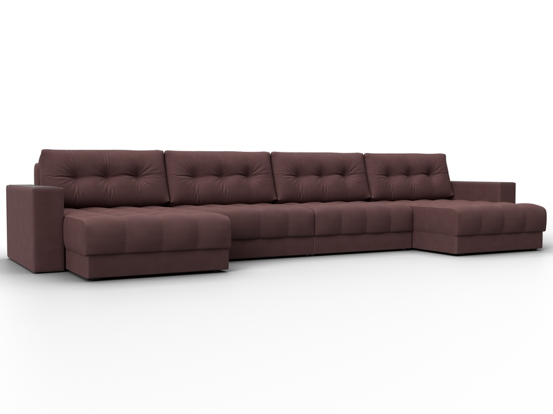 Диван П-образный с декором Лига-049 НПБ Лонг, Замша, JOLY 09 бордовый