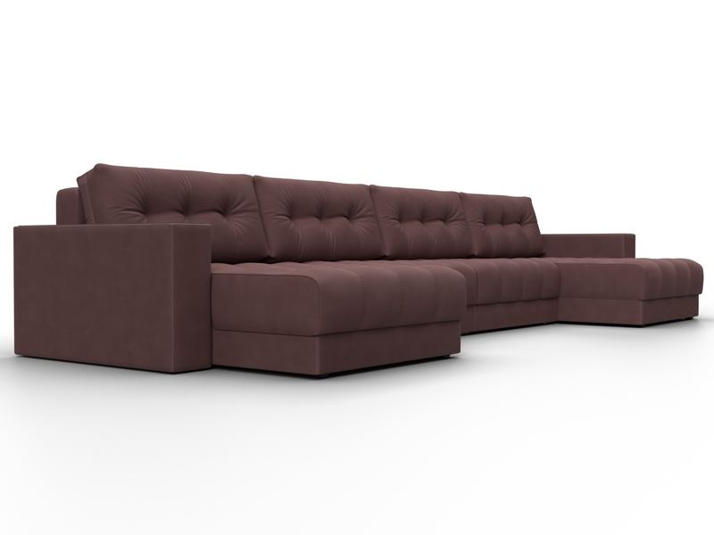 Диван П-образный с декором Лига-049 НПБ Лонг, Замша, JOLY 09 бордовый