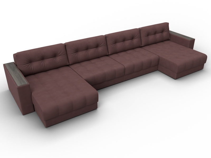 Диван П-образный с декором Лига-049 НПБ Лонг, Замша, JOLY 09 бордовый
