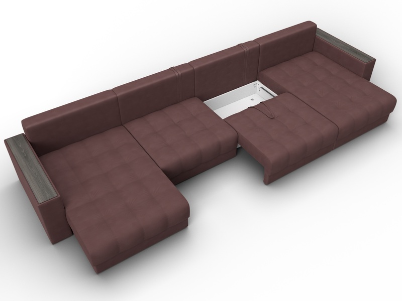 Диван П-образный с декором Лига-049 НПБ Лонг, Замша, JOLY 09 бордовый
