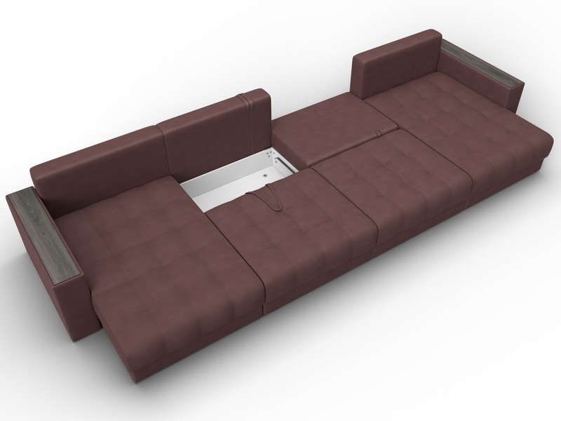 Диван П-образный с декором Лига-049 НПБ Лонг, Замша, JOLY 09 бордовый