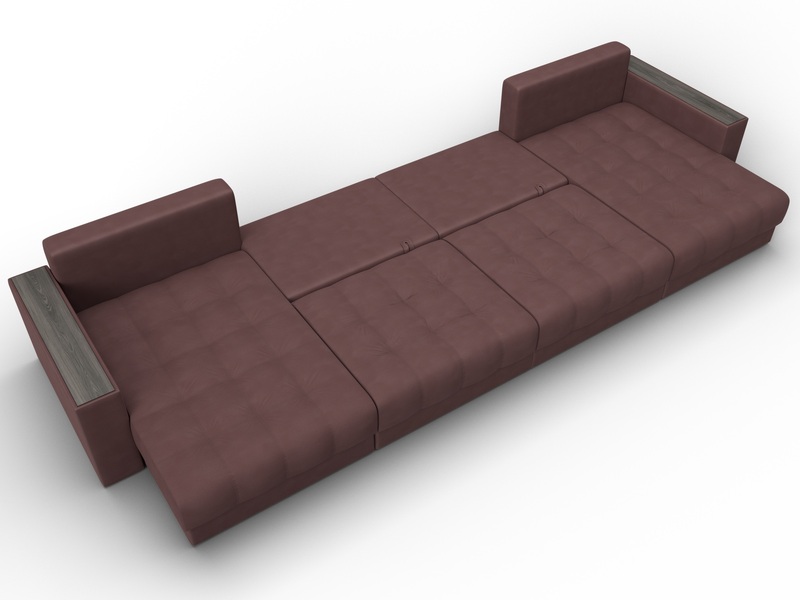 Диван П-образный с декором Лига-049 НПБ Лонг, Замша, JOLY 09 бордовый