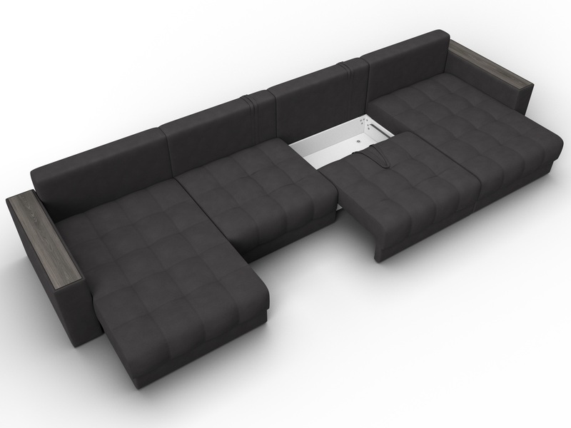 Диван П-образный с декором Лига-049 НПБ Лонг, Замша, JOLY 08 коричневый