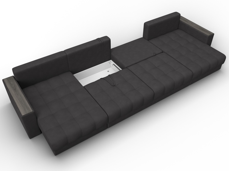 Диван П-образный с декором Лига-049 НПБ Лонг, Замша, JOLY 08 коричневый