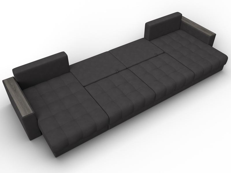 Диван П-образный с декором Лига-049 НПБ Лонг, Замша, JOLY 08 коричневый