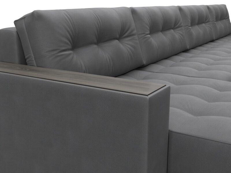 Диван П-образный с декором Лига-049 НПБ Лонг, Замша, JOLY 13 серый